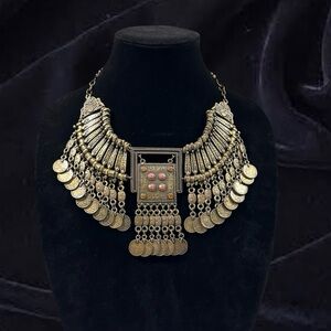 Bohemian Gypsy Coin Bib Necklace - Ethnic Moroccan Statement Choker